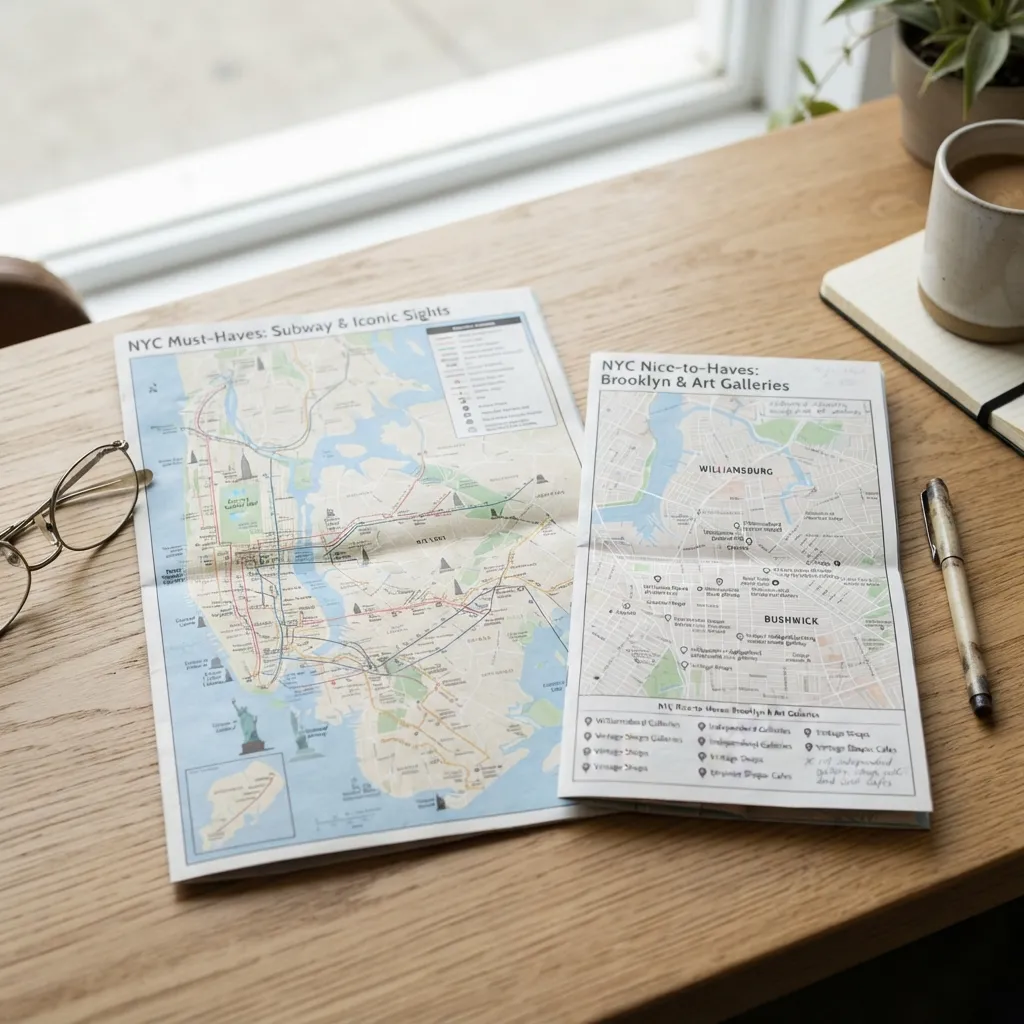 Separate must-have features from nice-to-haves for travel map of new york city